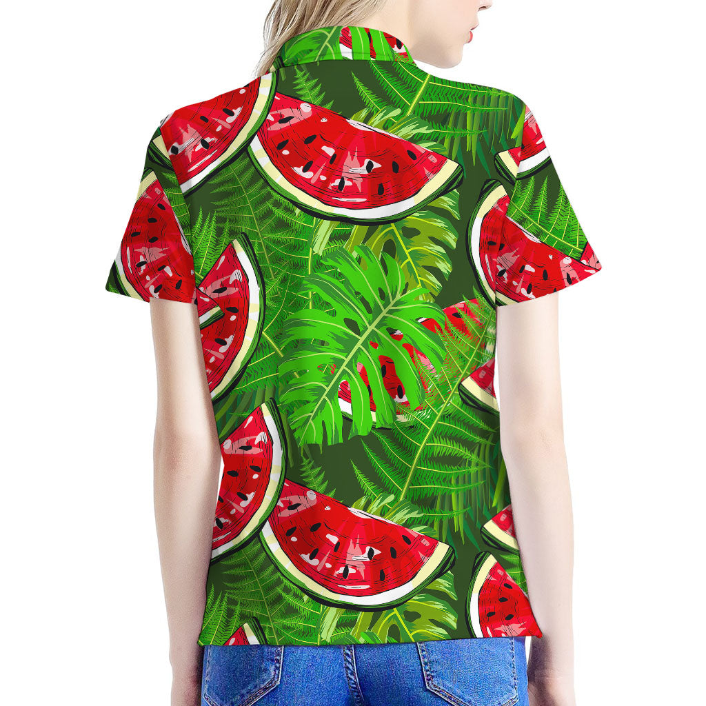Tropical Leaf Watermelon Pattern Print Women's Polo Shirt