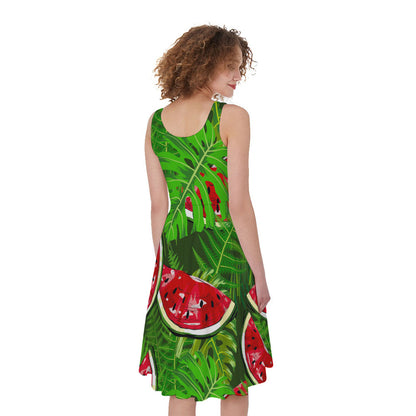 Tropical Leaf Watermelon Pattern Print Women's Sleeveless Dress