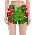 Tropical Leaf Watermelon Pattern Print Women's Split Running Shorts
