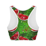Tropical Leaf Watermelon Pattern Print Women's Sports Bra