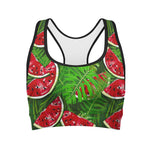 Tropical Leaf Watermelon Pattern Print Women's Sports Bra