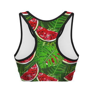 Tropical Leaf Watermelon Pattern Print Women's Sports Bra