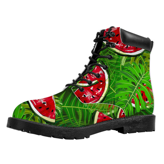 Tropical Leaf Watermelon Pattern Print Work Boots