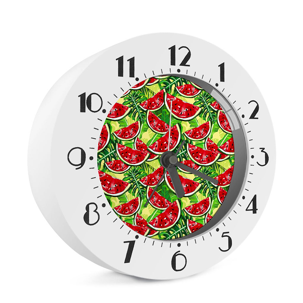Tropical Leaves Watermelon Pattern Print Alarm Clock