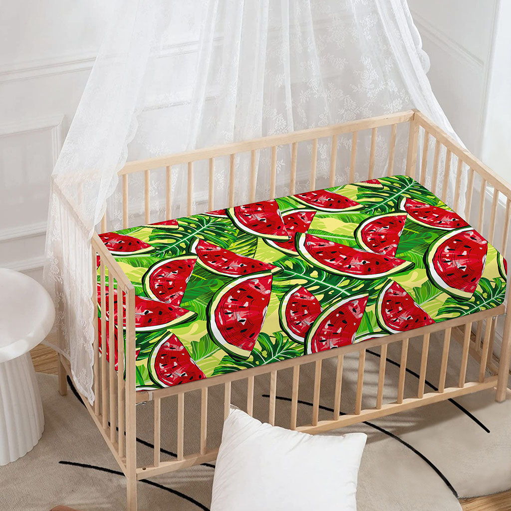 Tropical Leaves Watermelon Pattern Print Baby Crib Sheet