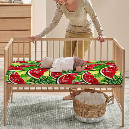 Tropical Leaves Watermelon Pattern Print Baby Crib Sheet