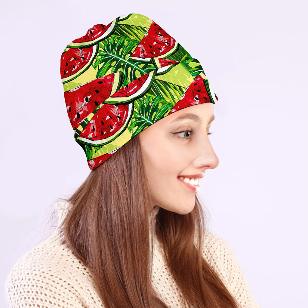 Tropical Leaves Watermelon Pattern Print Beanie