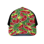 Tropical Leaves Watermelon Pattern Print Black Mesh Trucker Cap