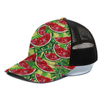 Tropical Leaves Watermelon Pattern Print Black Mesh Trucker Cap