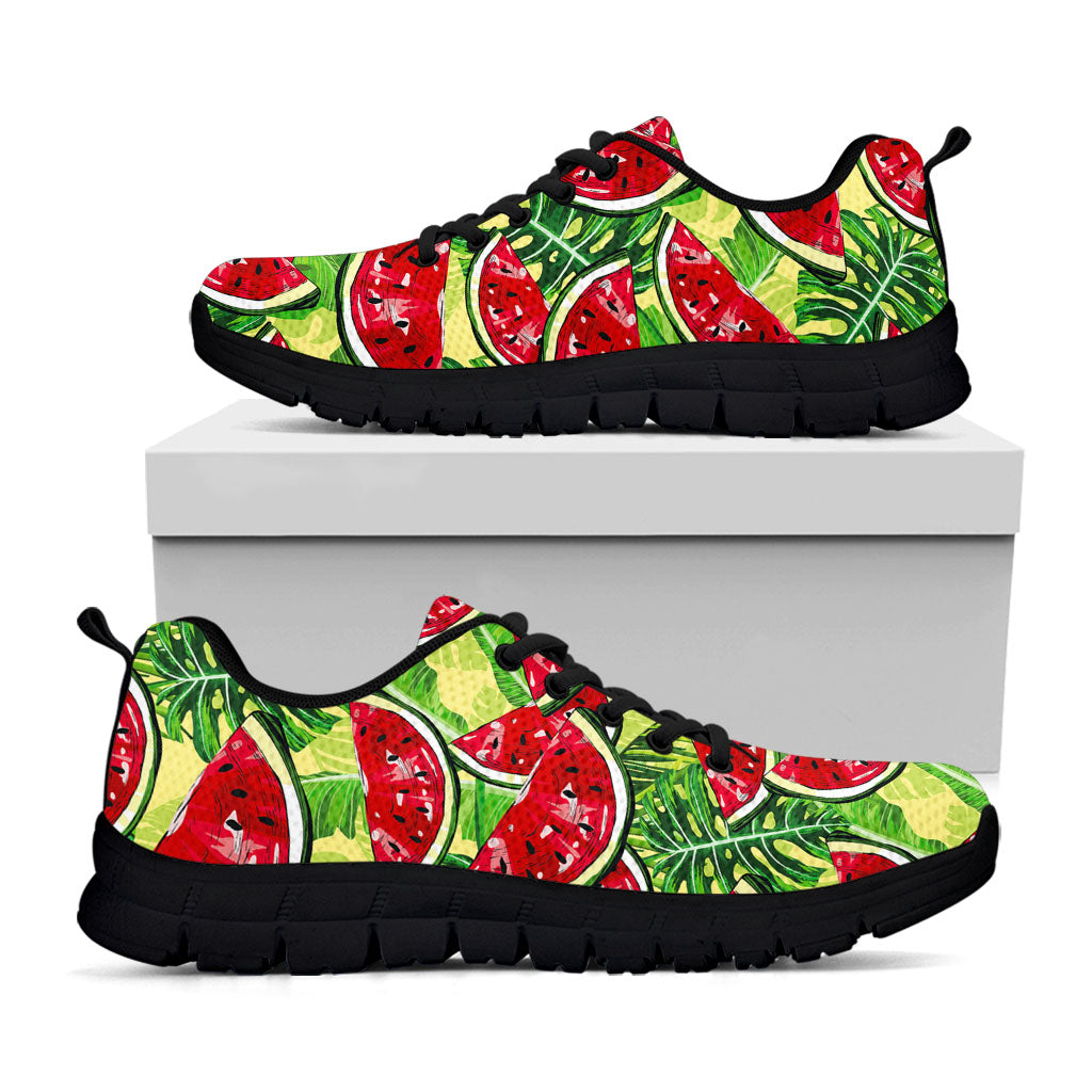 Tropical Leaves Watermelon Pattern Print Black Running Shoes