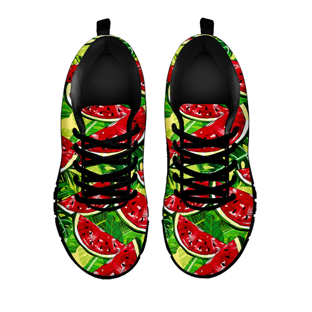 Tropical Leaves Watermelon Pattern Print Black Running Shoes
