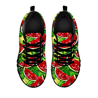 Tropical Leaves Watermelon Pattern Print Black Running Shoes