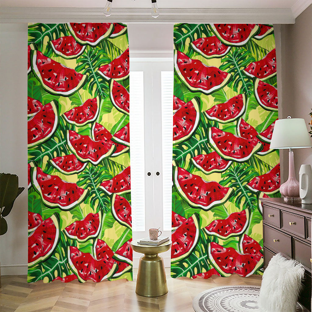 Tropical Leaves Watermelon Pattern Print Blackout Pencil Pleat Curtains