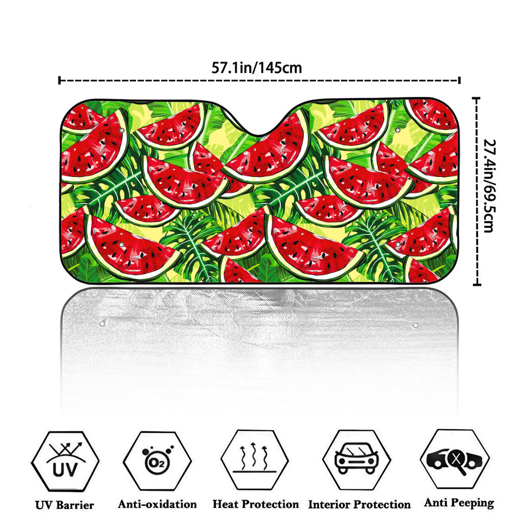 Tropical Leaves Watermelon Pattern Print Car Windshield Sun Shade