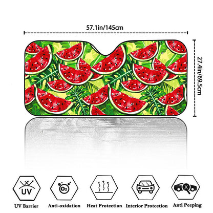 Tropical Leaves Watermelon Pattern Print Car Windshield Sun Shade