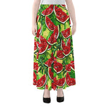 Tropical Leaves Watermelon Pattern Print Chiffon Maxi Skirt