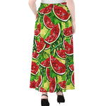 Tropical Leaves Watermelon Pattern Print Chiffon Maxi Skirt