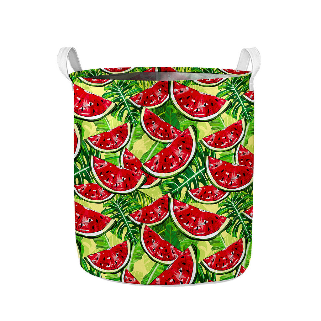 Tropical Leaves Watermelon Pattern Print Collapsible Laundry Basket