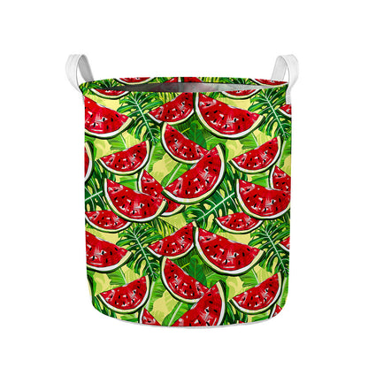 Tropical Leaves Watermelon Pattern Print Collapsible Laundry Basket