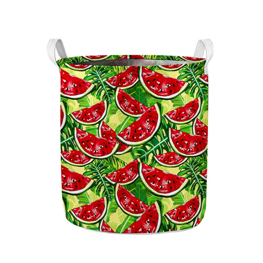 Tropical Leaves Watermelon Pattern Print Collapsible Laundry Basket