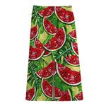 Tropical Leaves Watermelon Pattern Print Cotton Front Slit Maxi Skirt