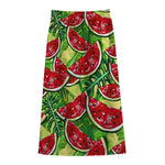 Tropical Leaves Watermelon Pattern Print Cotton Front Slit Maxi Skirt