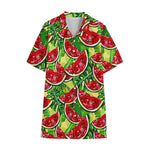 Tropical Leaves Watermelon Pattern Print Cotton Hawaiian Shirt