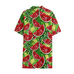 Tropical Leaves Watermelon Pattern Print Cotton Hawaiian Shirt
