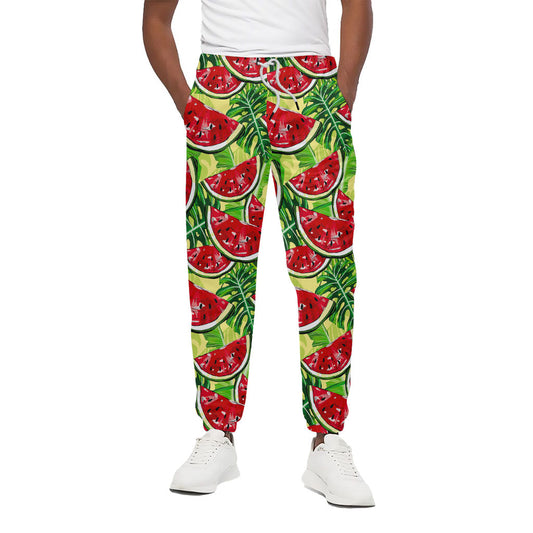 Tropical Leaves Watermelon Pattern Print Cotton Pants