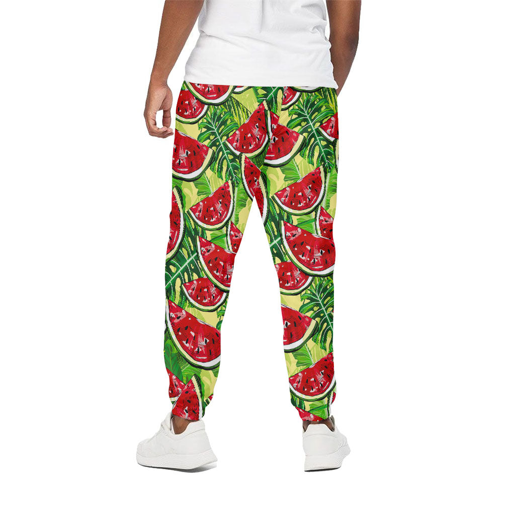 Tropical Leaves Watermelon Pattern Print Cotton Pants