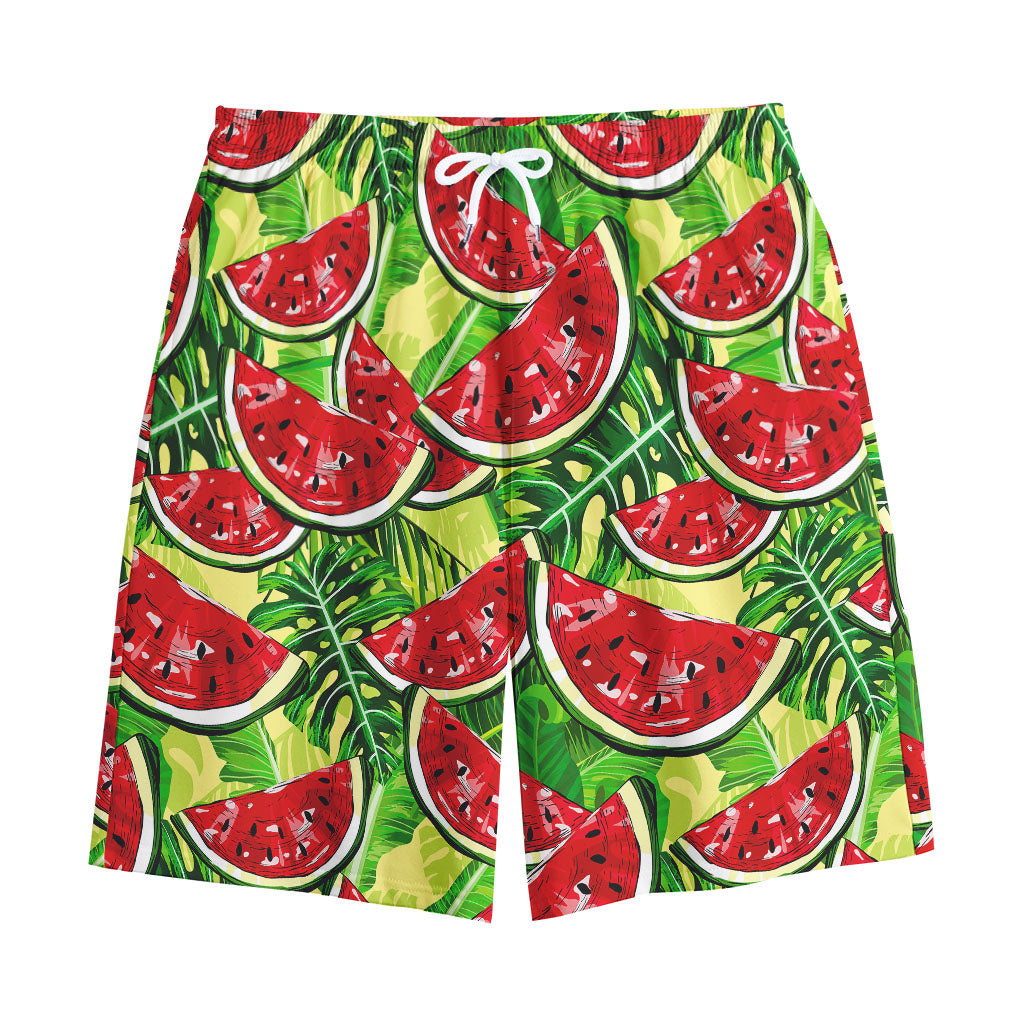 Tropical Leaves Watermelon Pattern Print Cotton Shorts