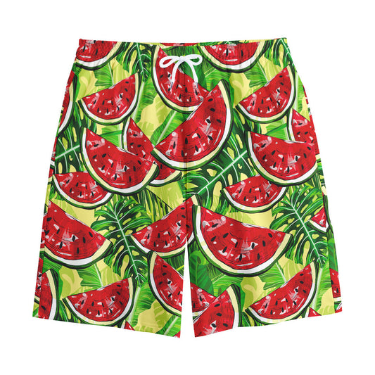 Tropical Leaves Watermelon Pattern Print Cotton Shorts