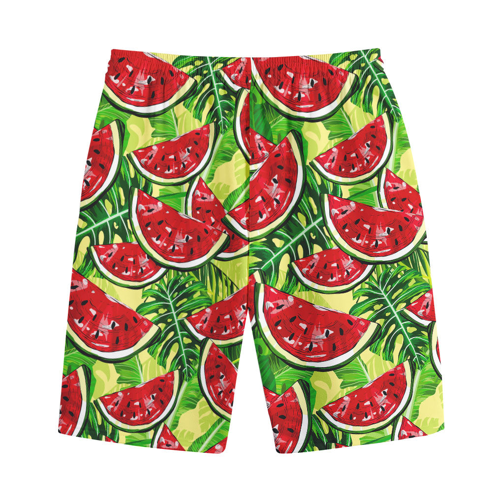 Tropical Leaves Watermelon Pattern Print Cotton Shorts