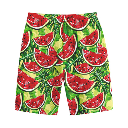Tropical Leaves Watermelon Pattern Print Cotton Shorts