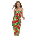 Tropical Leaves Watermelon Pattern Print Cross Back Cami Dress
