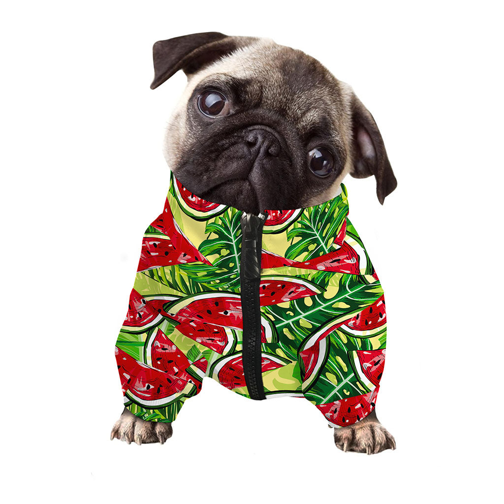 Tropical Leaves Watermelon Pattern Print Dog Zip Up Jacket