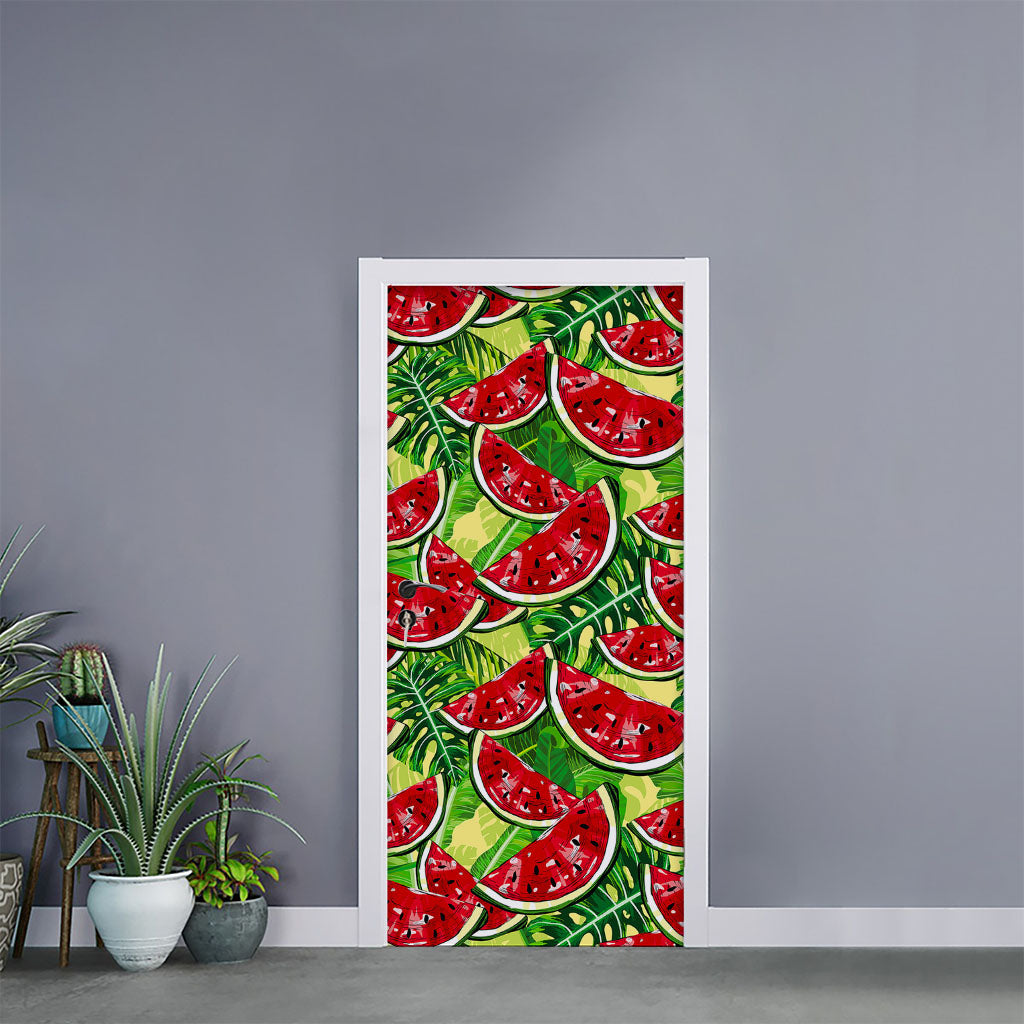 Tropical Leaves Watermelon Pattern Print Door Sticker