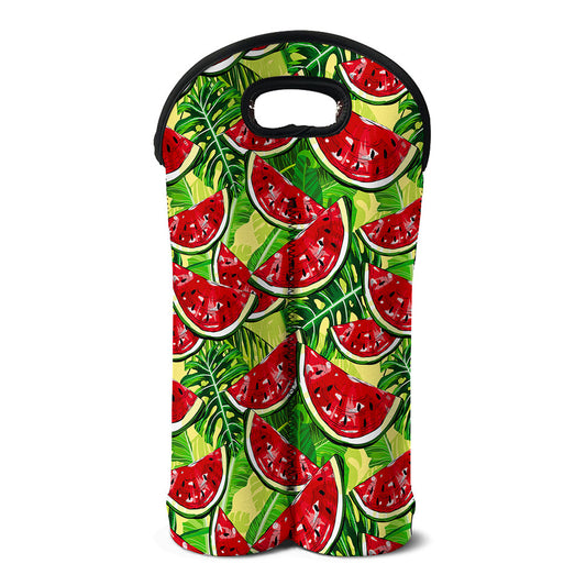 Tropical Leaves Watermelon Pattern Print Double Neoprene Wine Tote