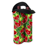 Tropical Leaves Watermelon Pattern Print Double Neoprene Wine Tote
