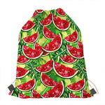 Tropical Leaves Watermelon Pattern Print Drawstring Bag