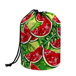 Tropical Leaves Watermelon Pattern Print Drawstring Makeup Bag