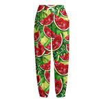 Tropical Leaves Watermelon Pattern Print Fleece Lined Knit Pants