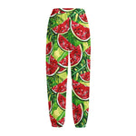Tropical Leaves Watermelon Pattern Print Fleece Lined Knit Pants