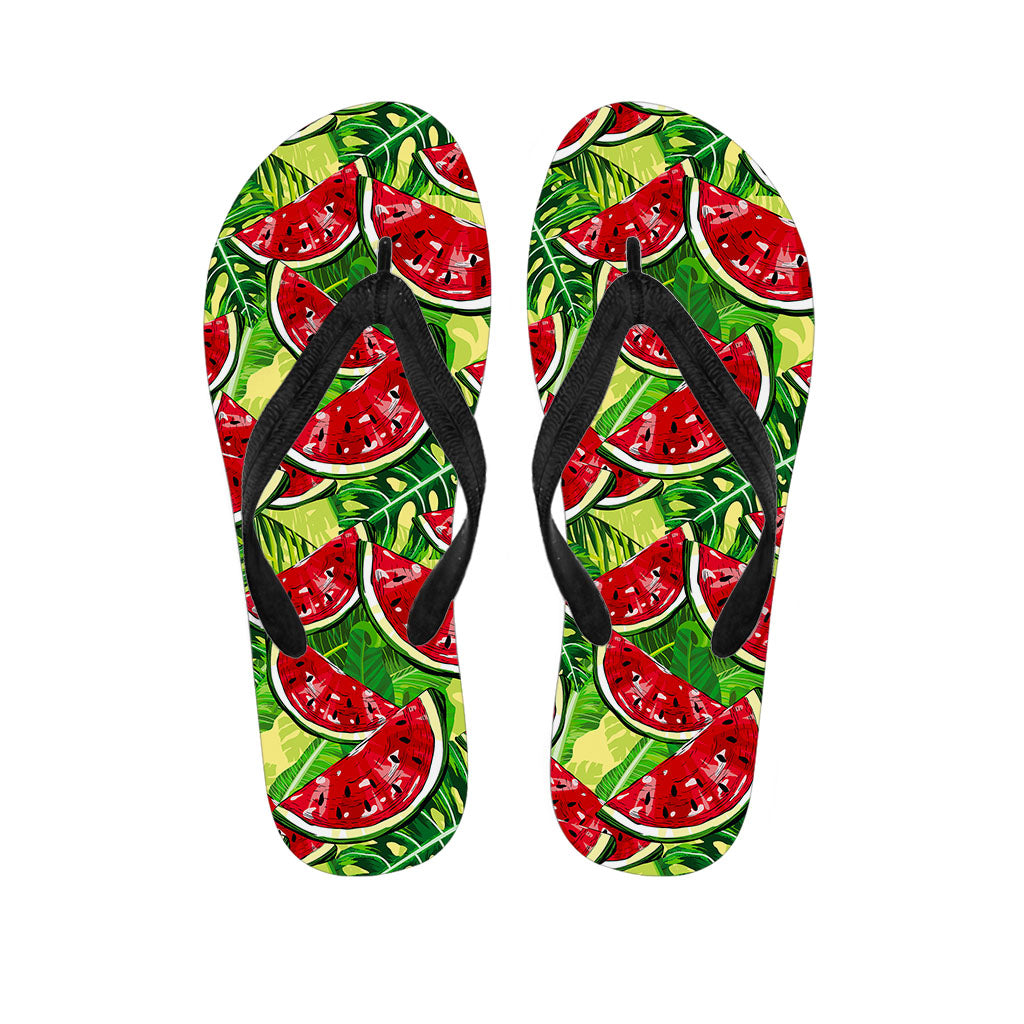 Tropical Leaves Watermelon Pattern Print Flip Flops