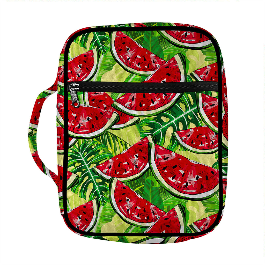 Tropical Leaves Watermelon Pattern Print Front Pocket Bible Bag