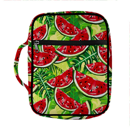 Tropical Leaves Watermelon Pattern Print Front Pocket Bible Bag
