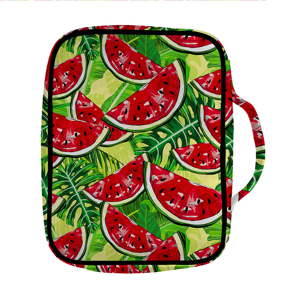Tropical Leaves Watermelon Pattern Print Front Pocket Bible Bag