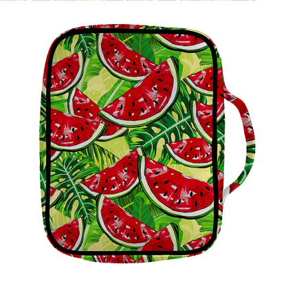 Tropical Leaves Watermelon Pattern Print Front Pocket Bible Bag