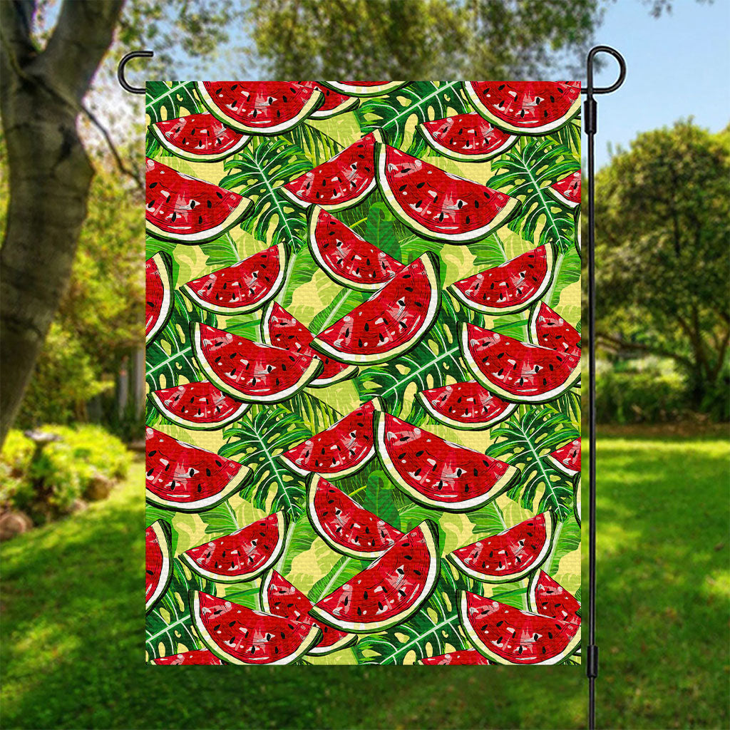 Tropical Leaves Watermelon Pattern Print Garden Flag