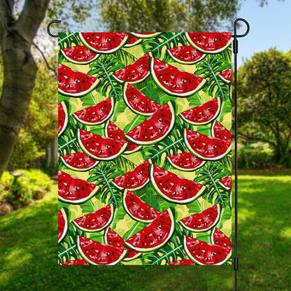 Tropical Leaves Watermelon Pattern Print Garden Flag